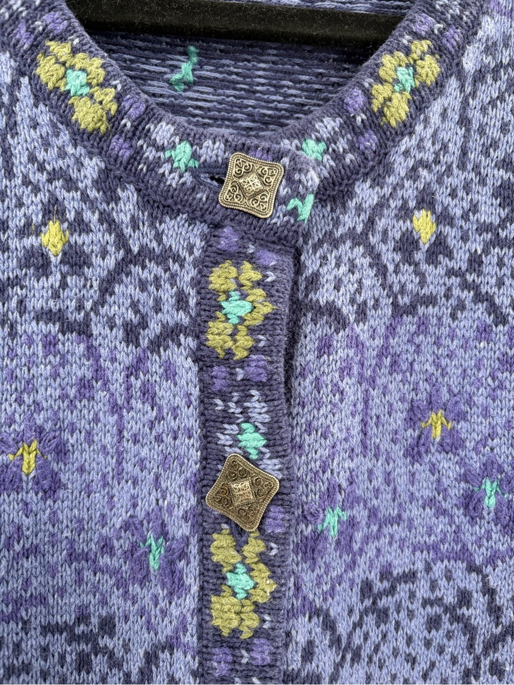 Norm Thompson Sweater Cardigan Floral Purple y2k 2000s Nordic Cottage Core Sz xl - Picture 5 of 11